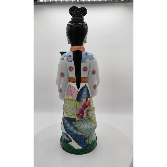Vintage Gump's Chinese Export Porcelain Court Lady Vase Candleholder 17.5" - Picture 6 of 10